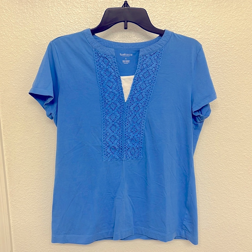 Blue lace V neck